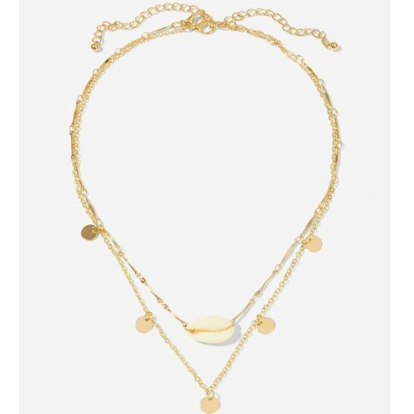 Slim Gold Layered Choker Shell Charm Necklace NWT - Picture 3 of 5